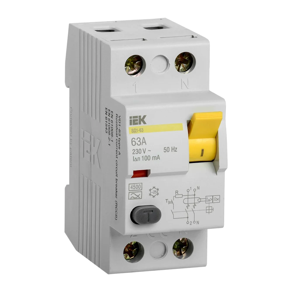 Дифференциальный выключатель IEK УЗО ВД1-63 MDV11-2-063-100