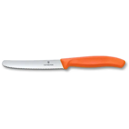 Нож кухонный Victorinox Swiss Classic, столовый, для овощей, 110мм, заточка серрейтор, стальной, оранжевый [6.7839.c1]