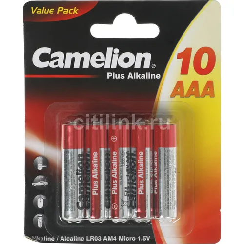 AAA Батарейка CAMELION Plus Alkaline LR03-BP10, 10 шт.
