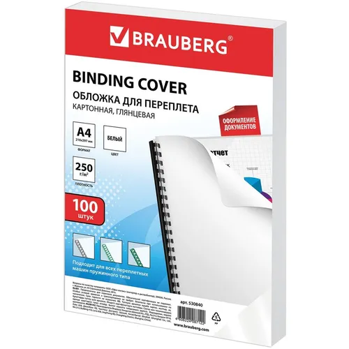 Обложка BRAUBERG 530840, A4, 250г/м2, 100, белый
