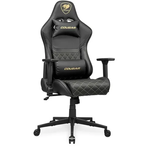 Кресло игровое COUGAR Armor One V2 Gold, экокожа, до 120кг, топ-ган, регулируемые 4D подлокотники, черный