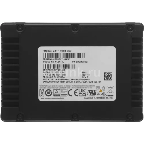 1.9ТБ Серверный SSD накопитель Samsung MZWL61T9HFLT-00AW7 PCIe 5.0 x4, 2.5", TLC, TBW - 3504ТБ, DWPD - 1