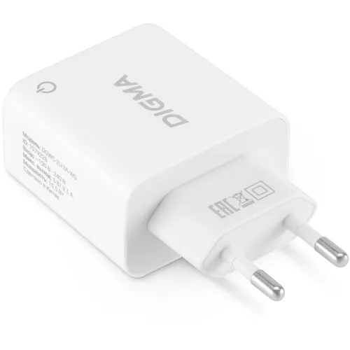 Сетевое зарядное устройство Digma DGWC-2U-3A-WG, 2xUSB-A, 15.5Вт, 3.1A, белый
