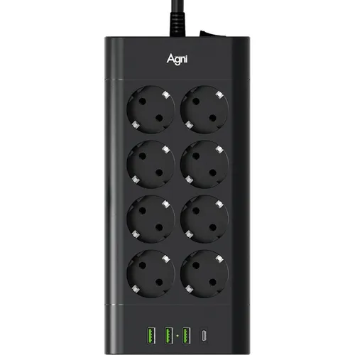 Сетевой фильтр AGNI TP-FA4U8E, 3м, черный [tp-fa4u8e-c-3m-black]
