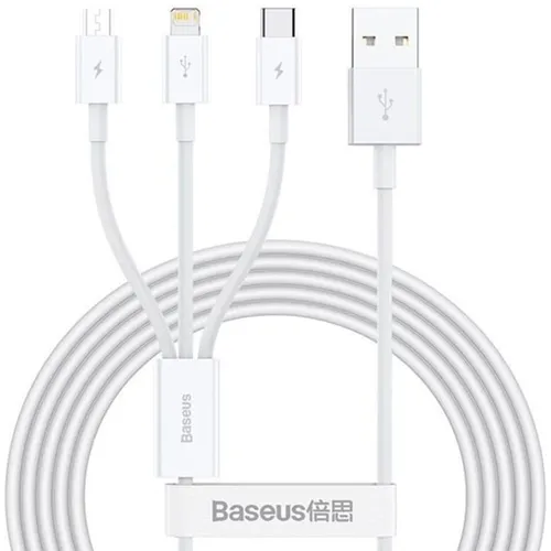 Кабель BASEUS CAMLTYS-02, Lightning (m)/USB Type-C (m)/micro USB (m) - USB-A, 1.5м, 3.5A, белый