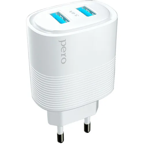 Сетевое зарядное устройство PERO ТС08, 2xUSB-A, 17Вт, 3.4A, белый [тс08wh]