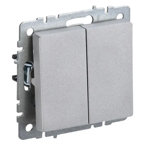 Выключатель IEK Brite ВС10-2-0-БрА, 2-клавишный, установка скрытая, IP20, алюминий [br-v20-0-10-k47]