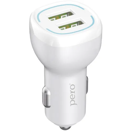 Автомобильное зарядное устройство PERO AC04, 2xUSB-A, 12Вт, 2.4A, белый [aс04ocw]