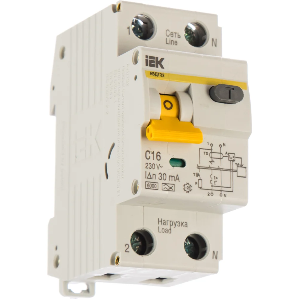 Дифференциальный автомат IEK АВДТ-32 1п+N, C, 16А, 30мА MAD22-5-016-C-30