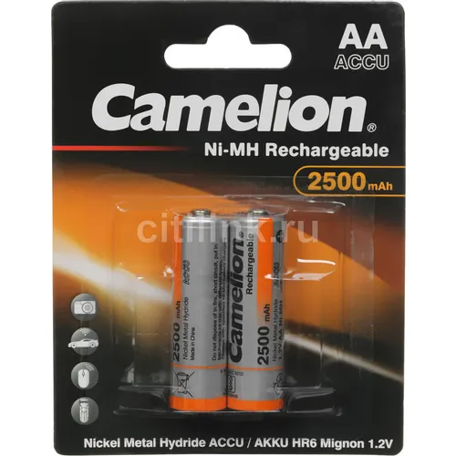 AA Аккумуляторная батарейка CAMELION NH-AA2500BP2, 2 шт. 2500мAч