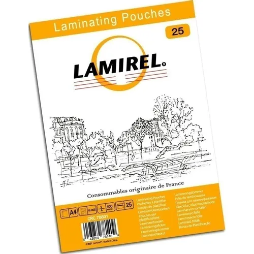 Пленка для ламинирования Fellowes Lamirel, 100мкм, 216х303 мм, 25шт., глянцевая, A4