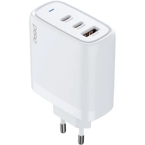 Сетевое зарядное устройство PERO ТС22W, USB-A, 2xUSB-C, 65Вт, 3A, белый