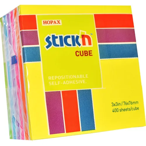 Блок самоклеящийся бумажный STICK`N 21539, 76x76, 400 л, 7 цв, неон+пастель 12 шт./кор.
