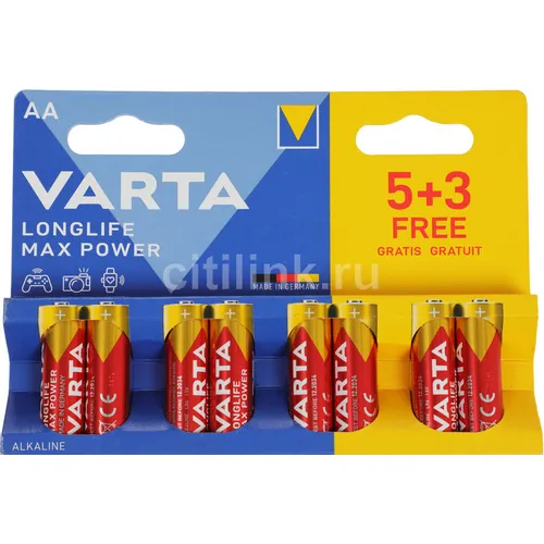AA Батарейка VARTA LongLife Max Power Alkaline LR6 BL5+3, 8 шт.