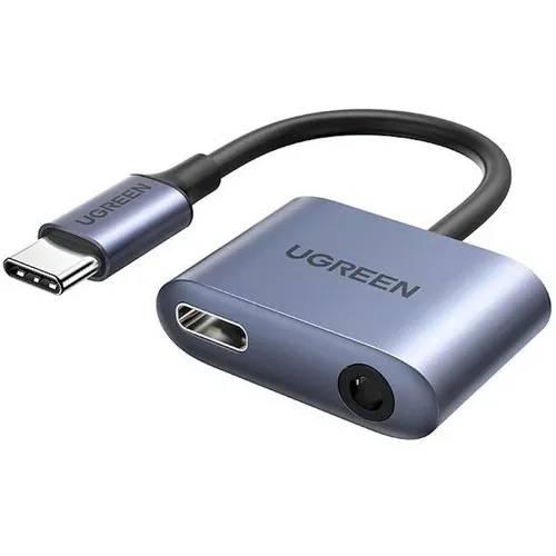 Адаптер аудио UGREEN CM231, Jack 3.5 (m) - USB Type-C (m), USB Type-C (f), GOLD, серый [60164]