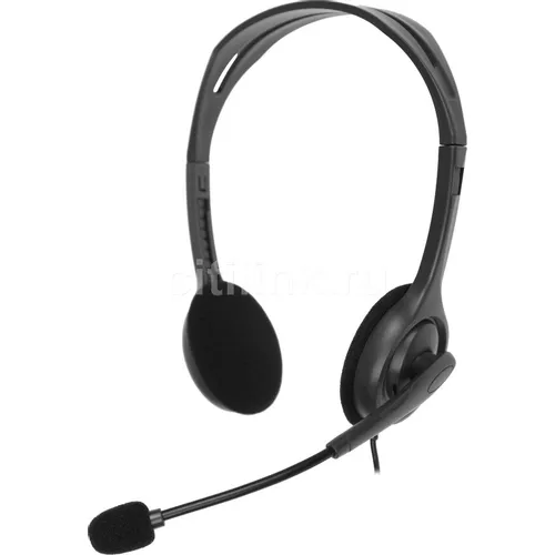 Гарнитура Logitech H111, для контактных центров, накладные, проводные, серый [981-000594]
