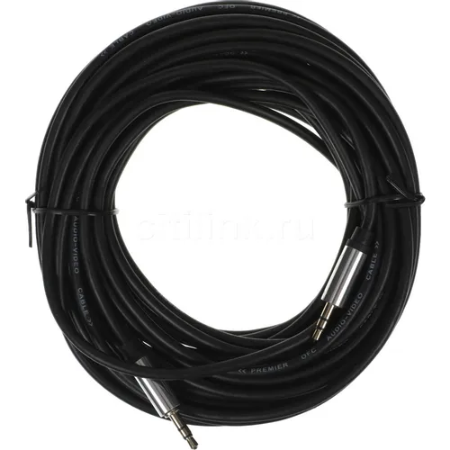 Кабель соединительный аудио PREMIER 5-332 10.0, Jack 3.5 (m) - Jack 3.5 (m), медный, 10м, GOLD, черный/серый