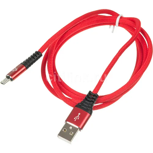 Кабель Digma micro USB (m) - USB (m), 1.2м, 2A, красный [microusb-1.2m-braided-r]