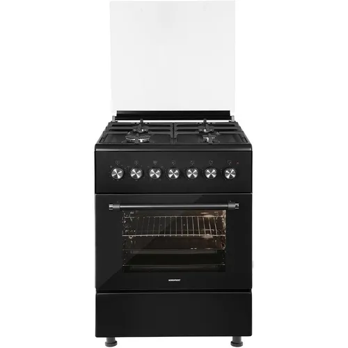 Газовая плита NORDFROST GE6064B, электрическая духовка, стеклянная крышка, чугун, черный