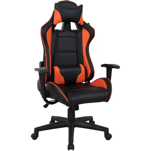 Кресло игровое BRABIX GT Racer GM-100, экокожа, до 120кг, топ-ган, фиксированные подлокотники, черный/оранжевый/оранжевый
