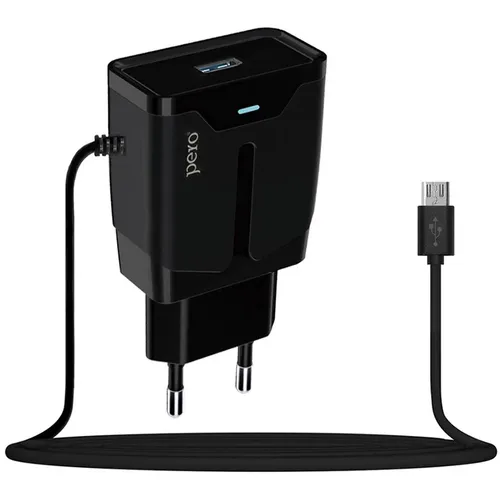 Сетевое зарядное устройство PERO TC04, USB-A, microUSB, 10.5Вт, 2.1A, черный [тс04b2amu]