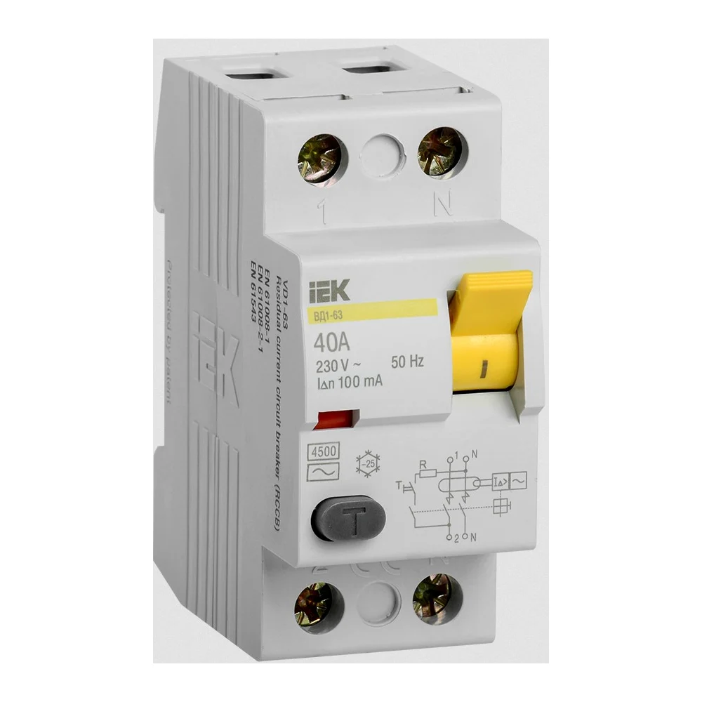 Узо IEK ВД1-63 2п, AC, 40А, 100мА MDV10-2-016-033