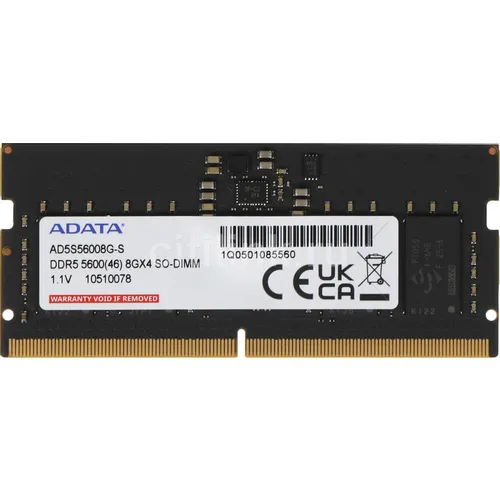 Оперативная память A-Data AD5S56008G-S DDR5 - 1x 8ГБ 5600МГц, для ноутбуков (SO-DIMM), Ret