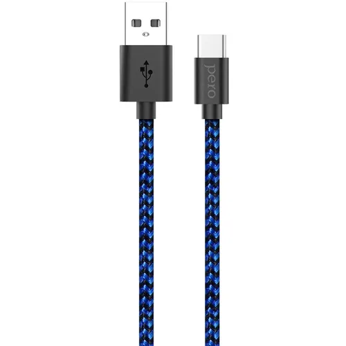 Кабель PERO DC-04, USB Type-C (m) - USB (m), 2м, 3A, синий / черный
