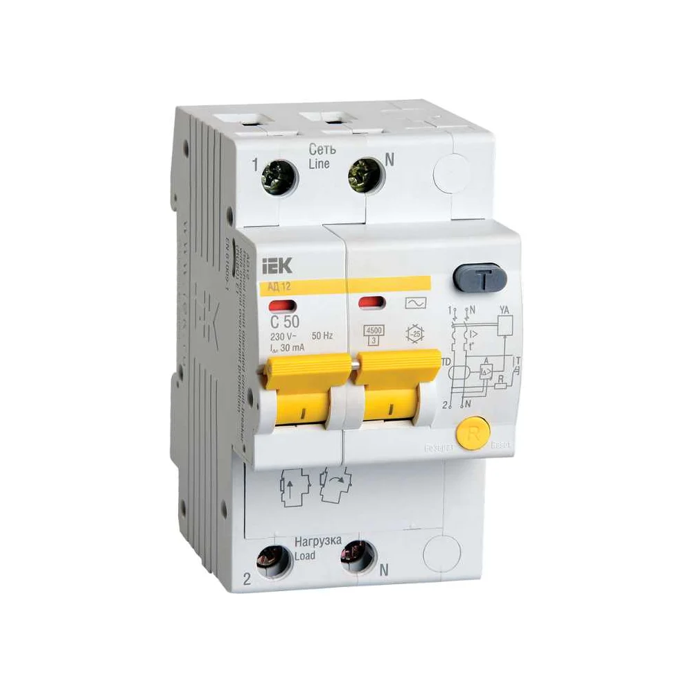 Дифференциальный автомат IEK АД-12 2п, C, 50А, 30мА MAD10-2-050-C-030