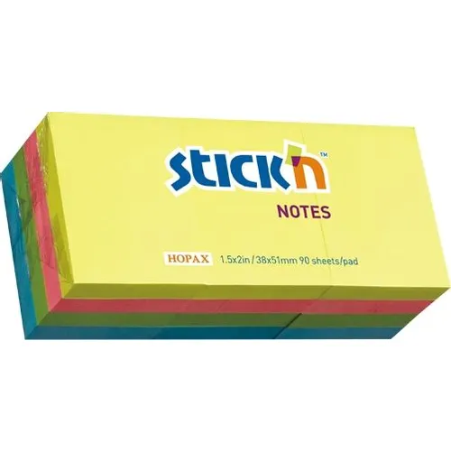 Блок самоклеящийся бумажный STICK`N 21532, 38x51, 100 л, неон, ассорти 12 шт./кор.