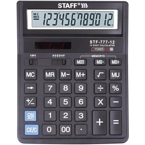 Калькулятор STAFF STF-777, 12-разрядный, черный