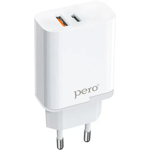 Сетевое зарядное устройство PERO TC05, USB-A, USB-C, 18Вт, 3.1A, белый [тс05whpd]