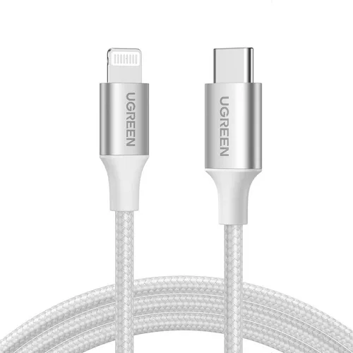 Кабель UGREEN US304, Lightning (m) - USB Type-C (m), 1м, MFI, 3A, серебристый / черный [70523]