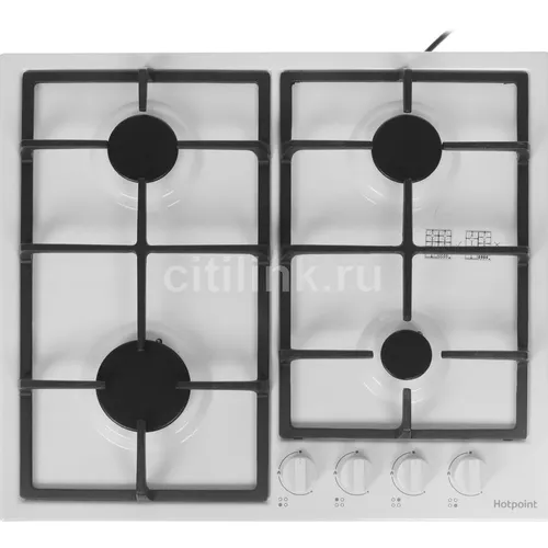 Газовая варочная панель HOTPOINT HGMT 642 WH, 4 конфорки, металл, белый