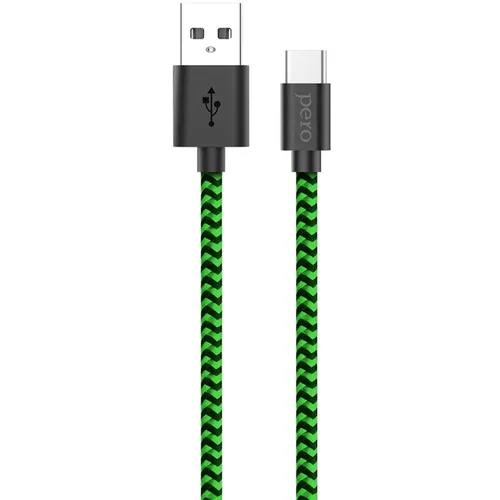 Кабель PERO DC-04, USB Type-C (m) - USB (m), 2м, 3A, зеленый / черный