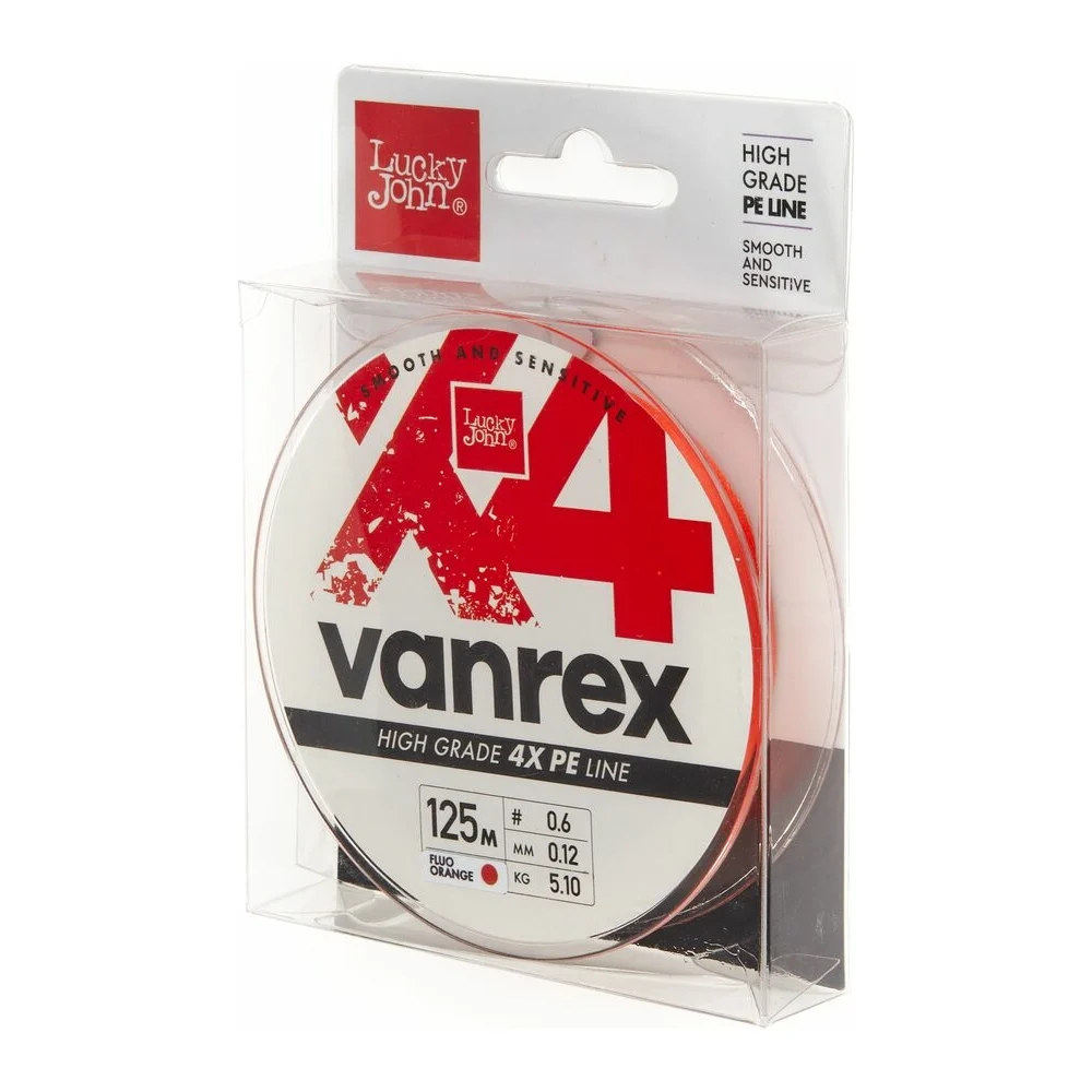 Плетеная леска Lucky John Vanrex х4 BRAID Fluo Orange 125/012 LJ4113-012