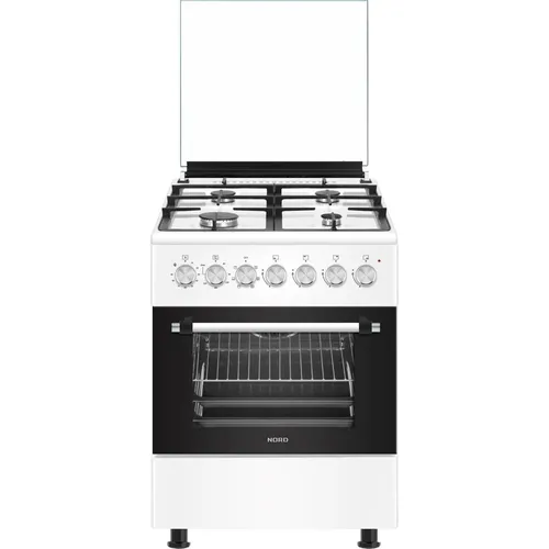 Газовая плита Nord GE 6064 W, электрическая духовка, стеклянная крышка, чугун, белый