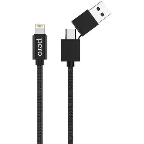 Кабель PERO DC-07, Lightning (m) - USB (m), 1м, 3A, черный [prdc-07utl1mb]