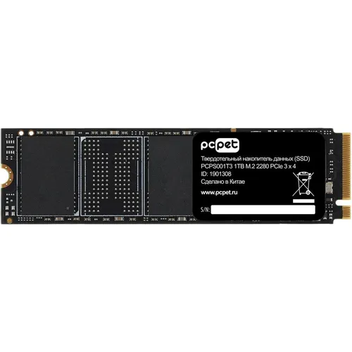 SSD накопитель PC PET PCPS001T3 1ТБ, M.2 2280, PCIe 3.0 x4, NVMe, M.2, oem