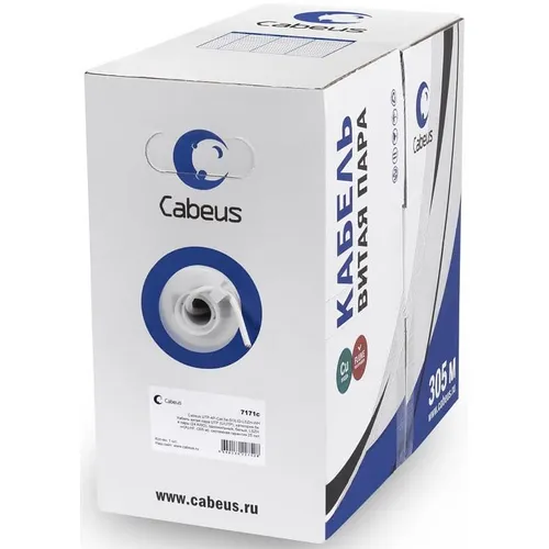 Кабель информационный CABEUS UTP-4P-Cat.5e-SOLID-GY, кат.5E, 305м, серый