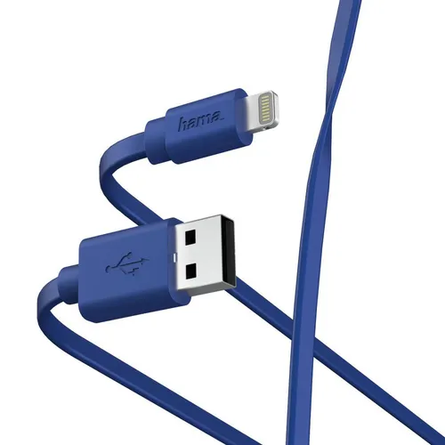 Кабель HAMA Lightning (m) - USB (m), 1м, MFI, плоский, синий [00187232]