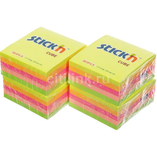 Блок самоклеящийся бумажный STICK`N 21203, 51x51, 250 л, 5 цв, неон