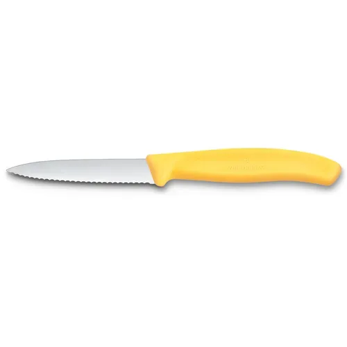 Нож кухонный Victorinox Swiss Classic, универсальный, для чистки овощей и фруктов, 80мм, заточка серрейтор, стальной, желтый [6.7638.c1]