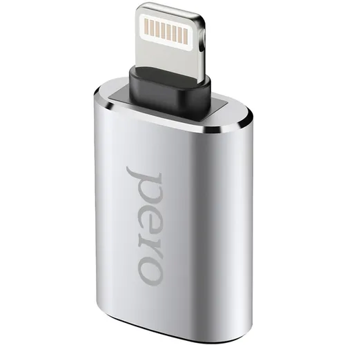 Адаптер OTG PERO AD02, Lightning (m) - USB (f), 0.032м, серебристый