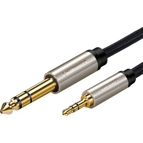 Кабель аудио UGREEN AV127, Jack 3.5 (m) - Jack 6.3 (m), 1м, GOLD, ф/фильтр, серый [10625]