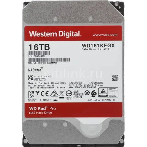 Жесткий диск WD Red Pro WD161KFGX, 16ТБ, HDD, SATA III, 3.5"