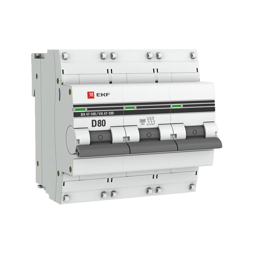 Трехполюсный автомат EKF ВА47-100 PROxima 80А D mcb47100-3-80D-pro