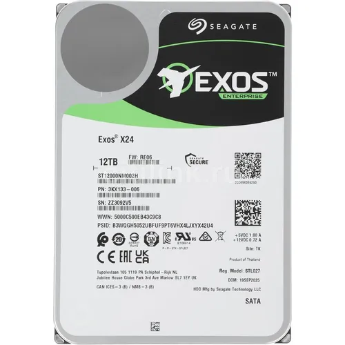 Жесткий диск Seagate Exos X24 ST12000NM002H, 12ТБ, HDD, SATA III, 3.5"