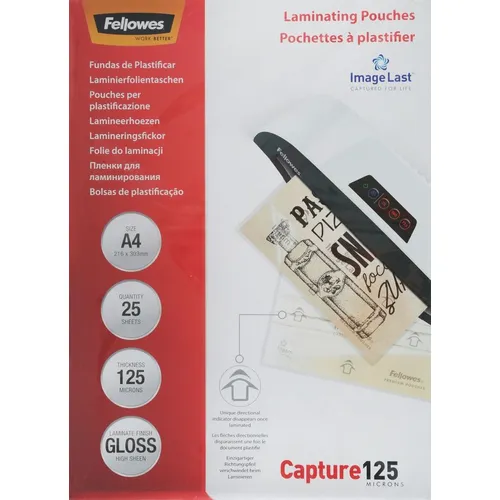 Пленка для ламинирования Fellowes CRC-53963, 125мкм, 216х303 мм, 25шт., глянцевая, A4