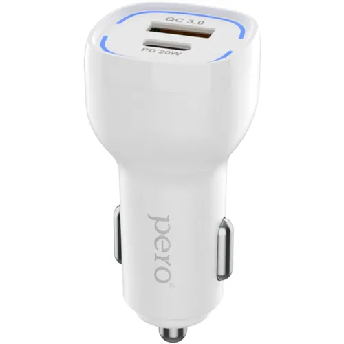 Автомобильное зарядное устройство PERO AC05, USB-A, USB-C, 38Вт, 3A, белый [aс05wh]